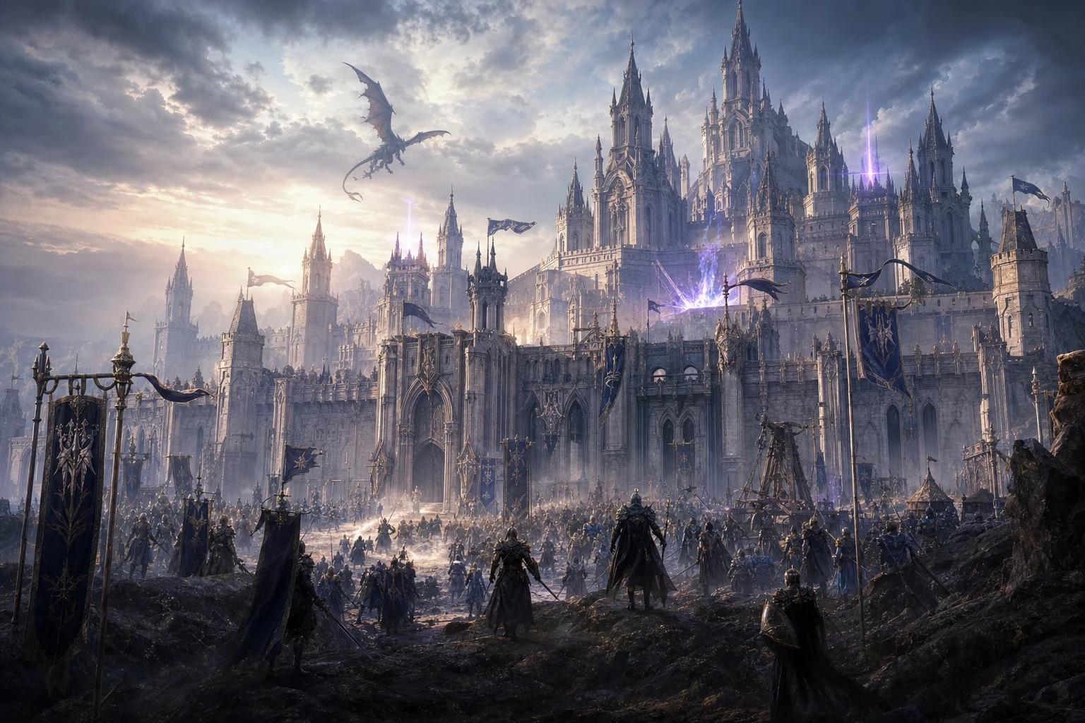 Clans gathering before a monumental castle siege
